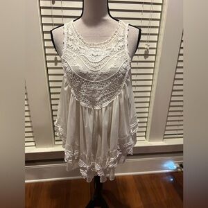 Pinky White Crochet Lace Tank